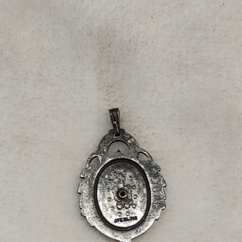 Vintage Religious Silver Jesus Pendant Virgin Mary Sterling Charm Catholic - Picture 7 of 11